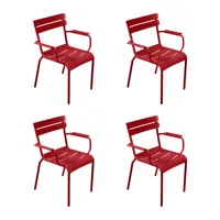 fermob - set de 4 chaises de jardin avec accoudoirs luxembourg - rouge coquelicot/lisse/lxhxp 52x88x57cm/rã©sistant aux uv/empilable